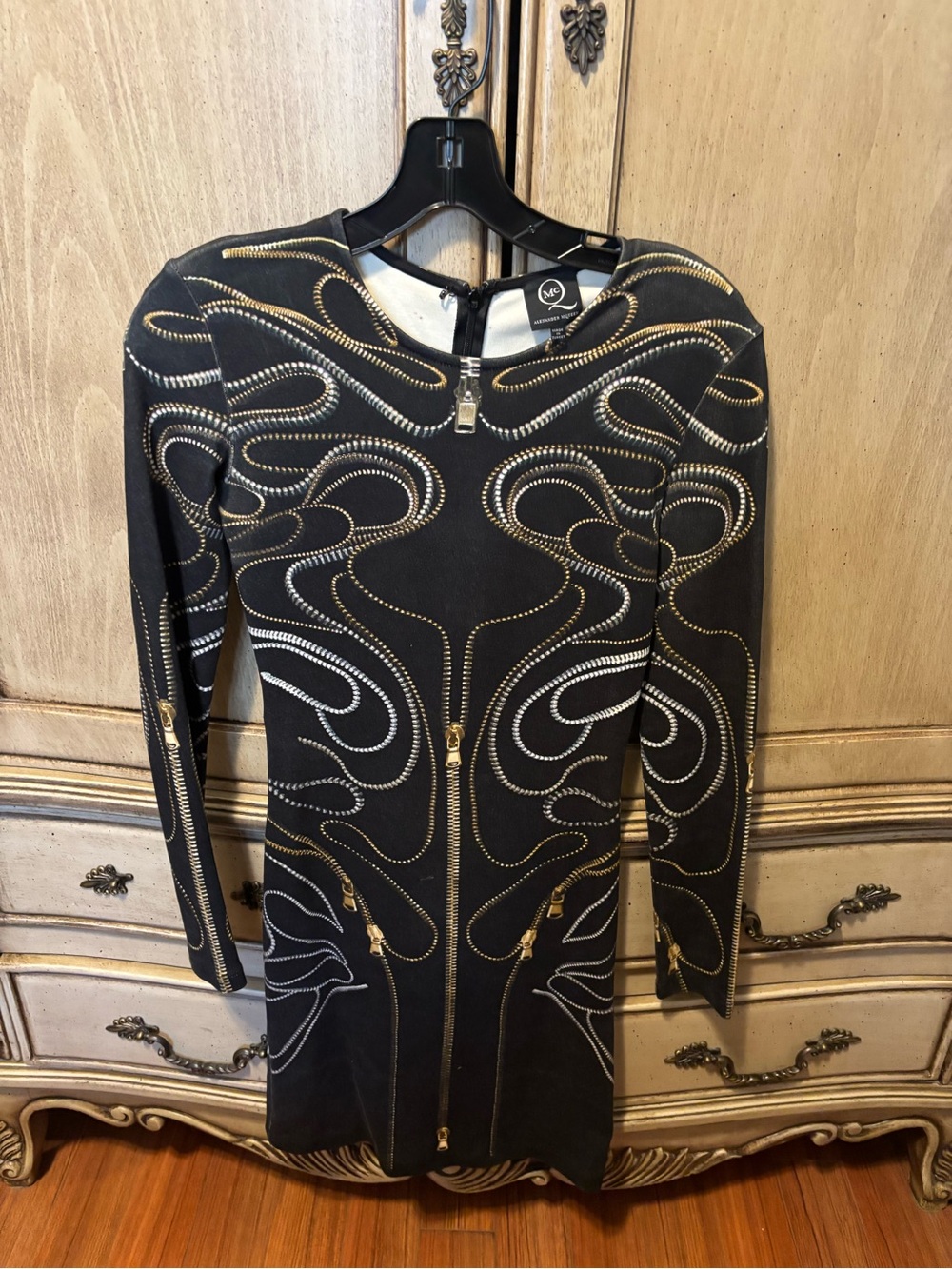 Alexander McQueen Black Long-Sleeve Zip-Detail Bodycon Dress
